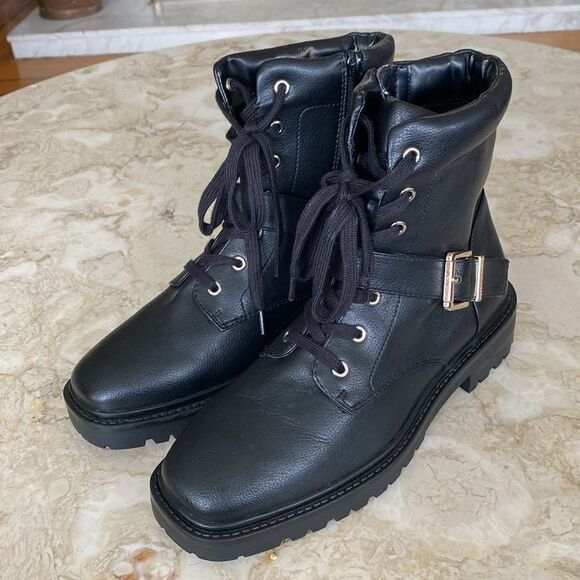 Kelly & Katie Vegan Leather Chunky Motorcycle Buckle Boots - Picture 2 of 16